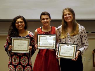From left to right: Third place winner Tulsi Patel, First place winner Cassidy Fuller, and Second place winner Daniela Conroy